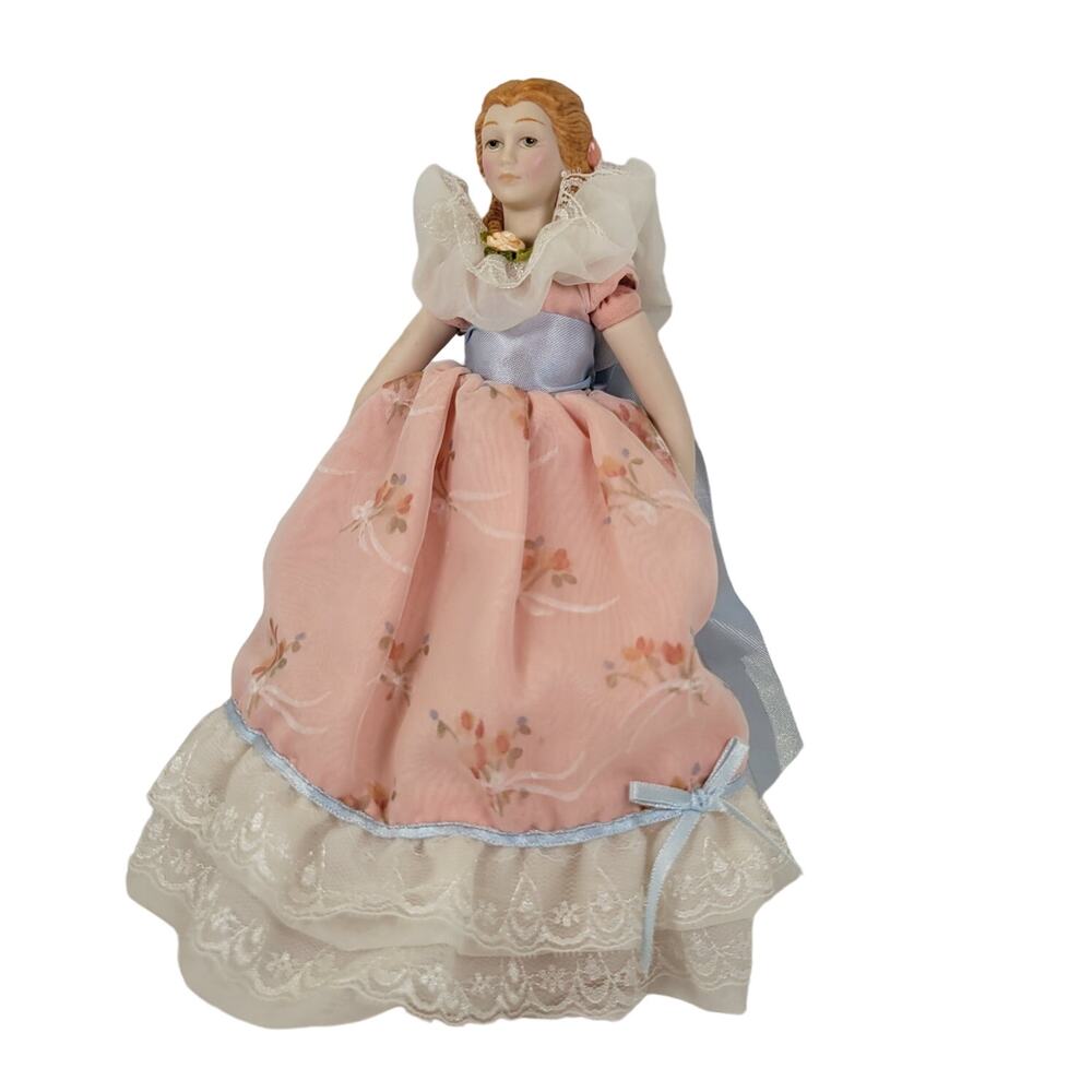1988 Avon Collectible Porcelain Doll 8" Pink Dress Lace Details